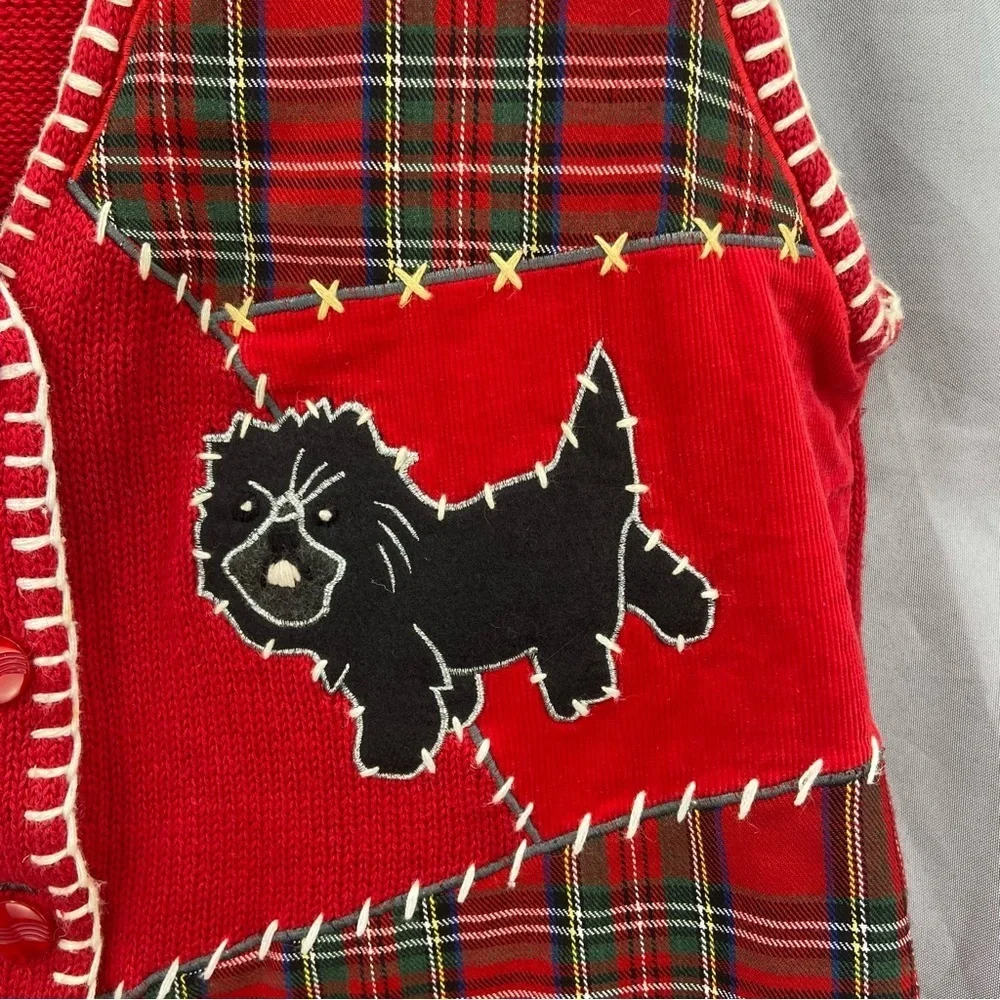 Vintage 90’s Red Plaid Knit Button Front‎ Dog Vest NWT Dead Stock Size 18/20